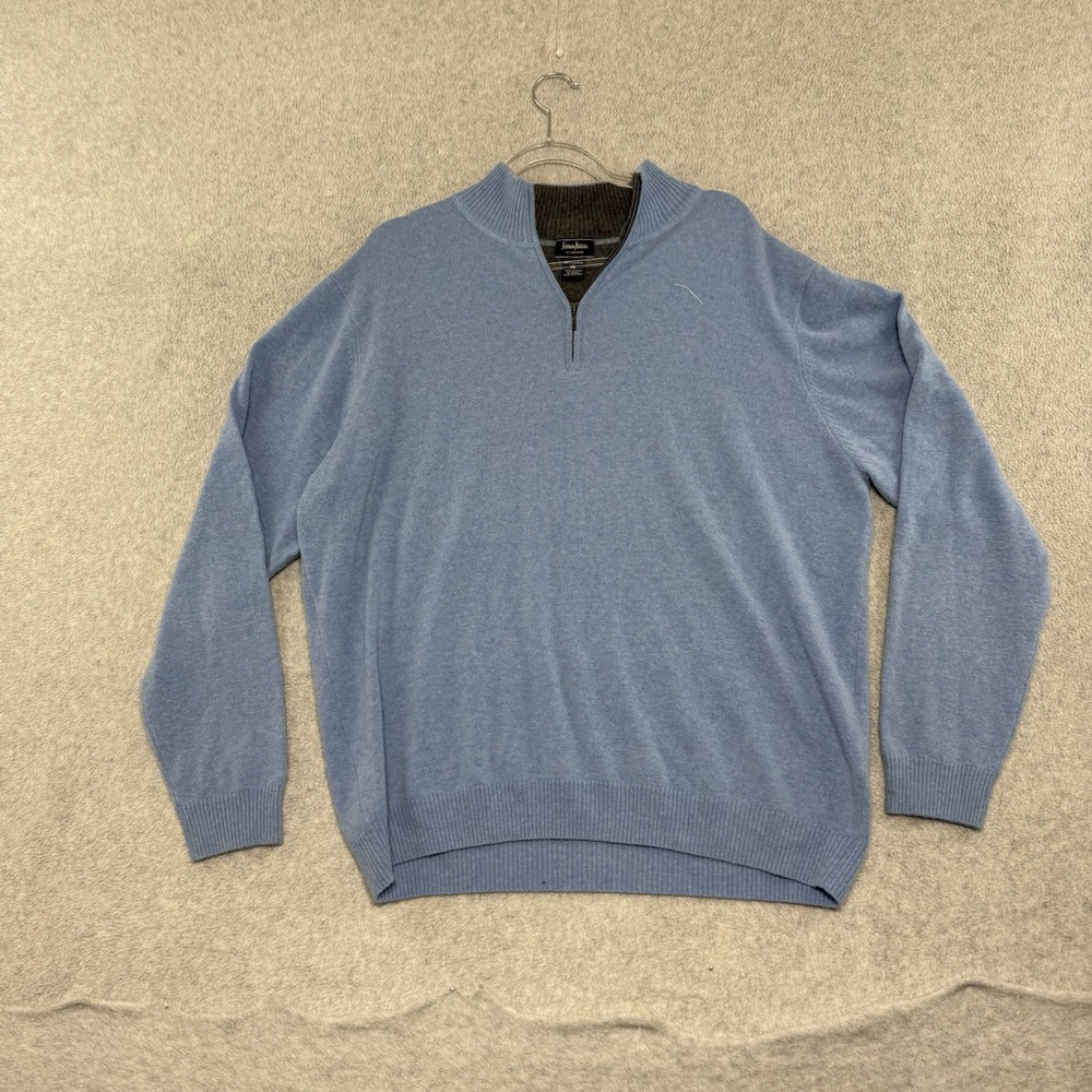Neiman Marcus Men's 100% Cashmere Quarter-Zip Sweater Blue XXL